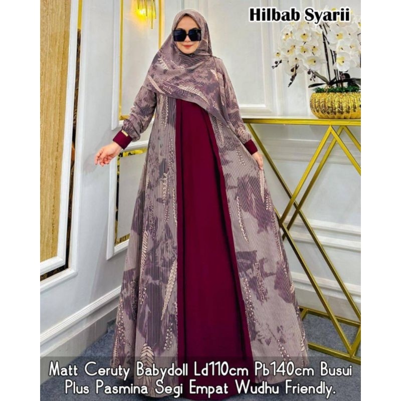 Cod Hilbab syari/gamis ceruty/gamis set hijab/gamis syari/gamis murah/dress pesta/gamis kondangan/ga