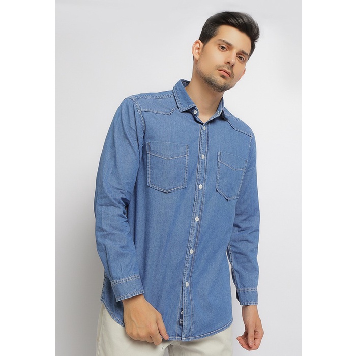 Kemeja pria lengan panjang denim chambray Lois Jeans KLL366D