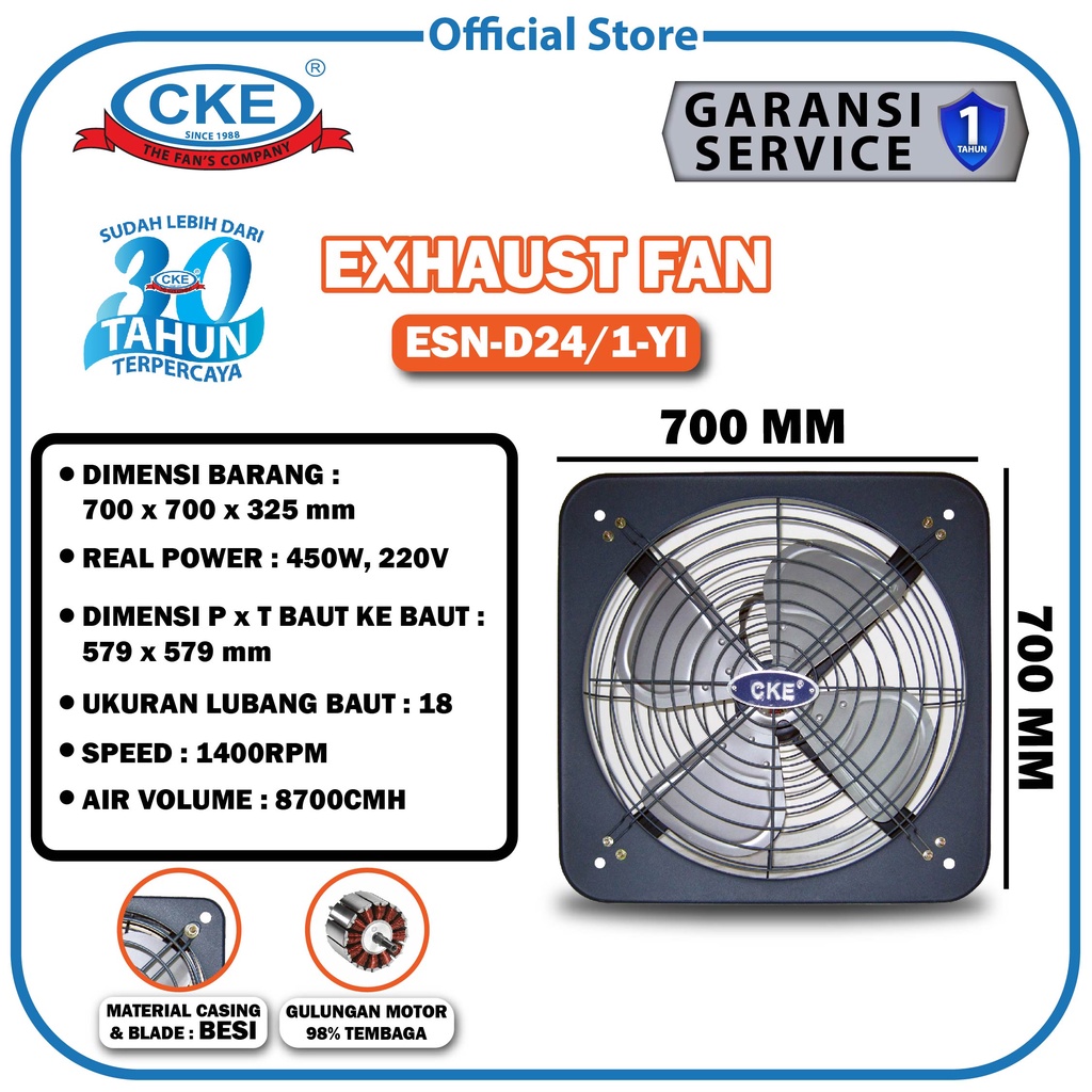CKE Exhaust Fan Standard DBN 24 Inch Rumah Toilet Dapur Restoran Udara Hisap Angin Eksos CKE