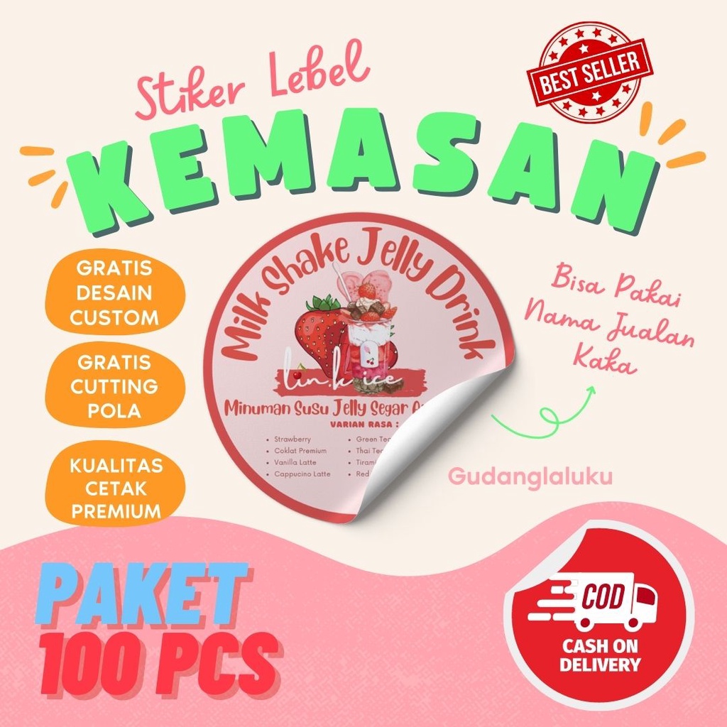 

CUSTOM STIKER LABEL KEMASAN PAKET 100 PCS FREE CUTTING