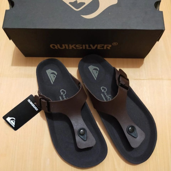 DRB SANDAL QUICKSILVER ORIGINAL SANDAL PRIA SANDAL KULIT SENDAL SANTAI - Cokelat, 39