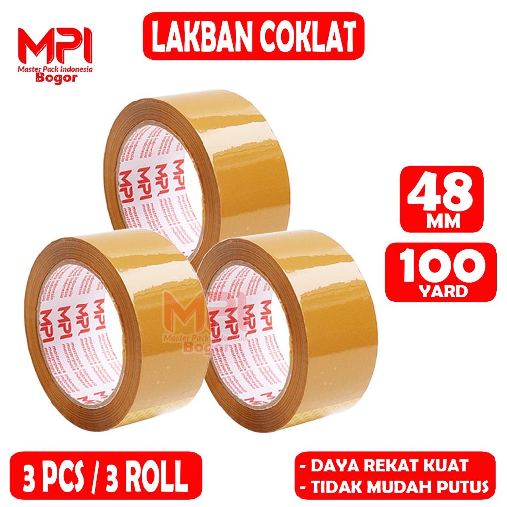 

3 PCS - Lakban Coklat MPI 48 mm x 100 yard / Lakban Packing - Master Pack Indonesia