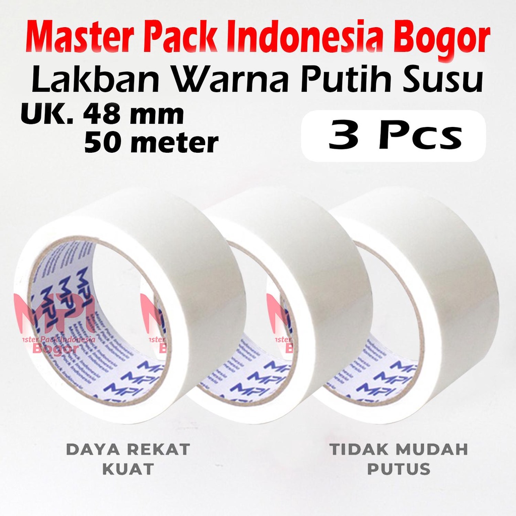 

3 PCS - Lakban MPI Warna Putih Susu 48 mm x 50 Meter - Lakban Warna Master Pack Indonesia Bogor