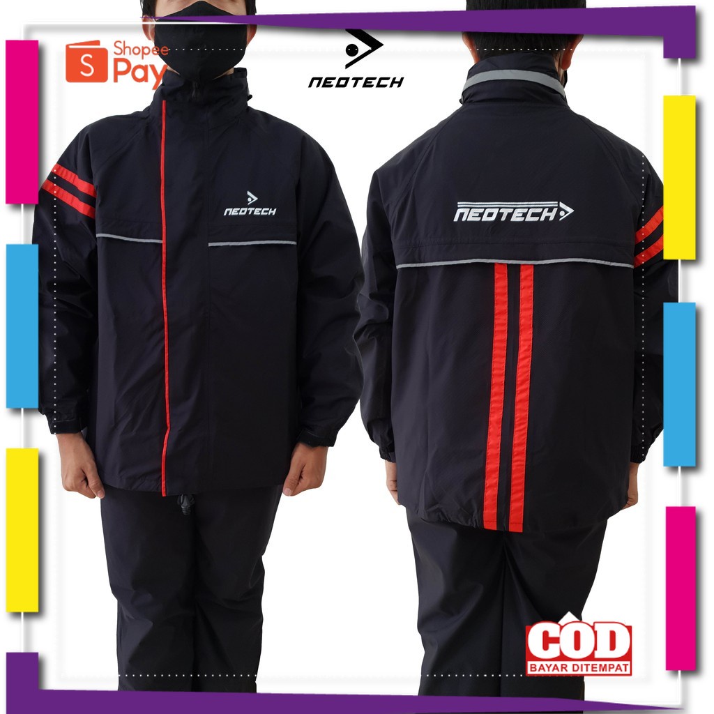 PREMIUM BAHAN TEBAL // Jas Hujan Neotech Setelan NTRC0001 BLACK-RED Rain Suit Racing Riding Gear