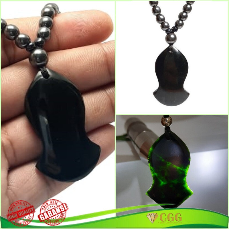 Kalung Tasbih Kesehatan Liontin Batu Black Jade Giok Hitam Asli