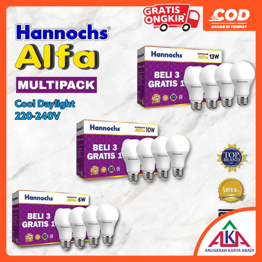 Paket 4 Pcs HANNOCHS Alfa Multipack Bohlam Lampu LED 6 / 10 / 13 Watt