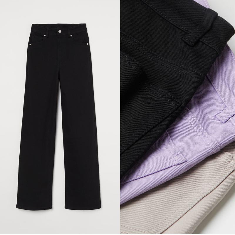 H&M Celana Jeans Wide Twill Wanita High Waist