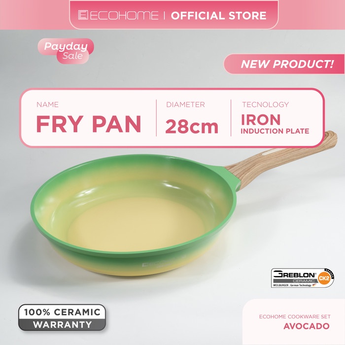 Ecohome Cookware Fry Pan 28 cm Ceramic Coating Anti Lengket Avocado