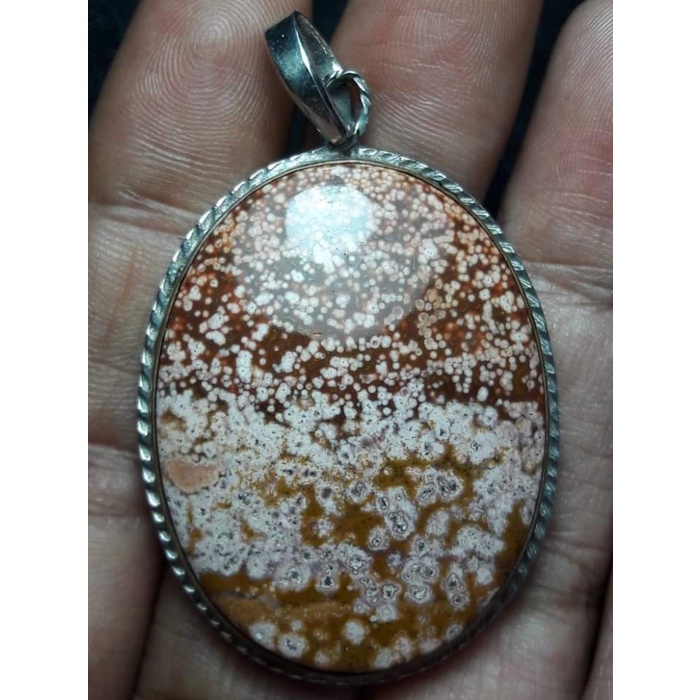 Liontin Natural Batu Akik Jasper Motif Gambar Oval Telur Kodok Antik