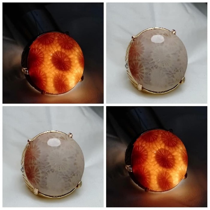Cincin Batu Akik Motif Gambar Bunga Teratai Tawon Antik 6