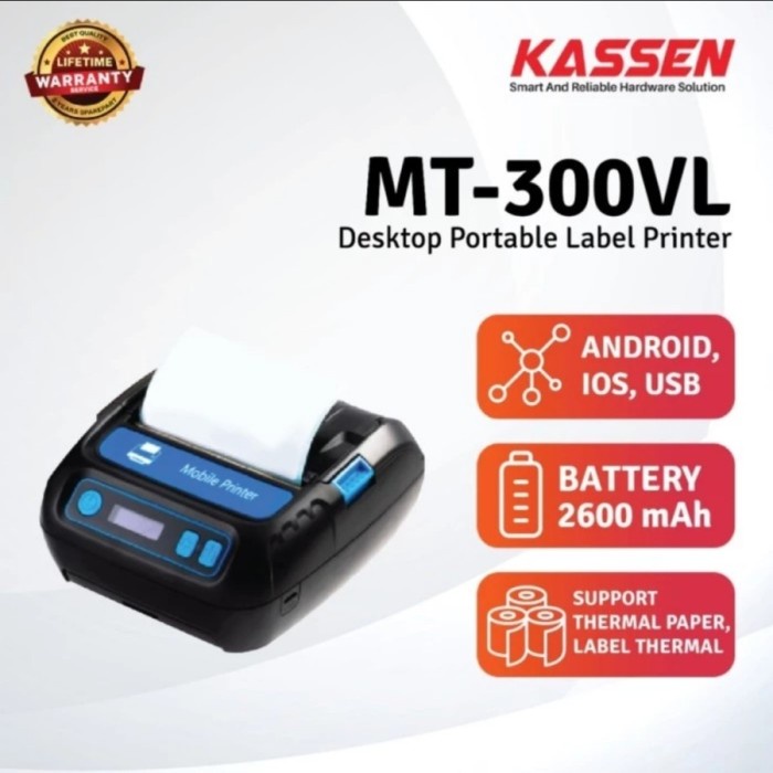 

KASSEN MT300VL PRINTER LABEL THERMAL BLUETOOTH 80MM C8LP/IW-80LP RESI