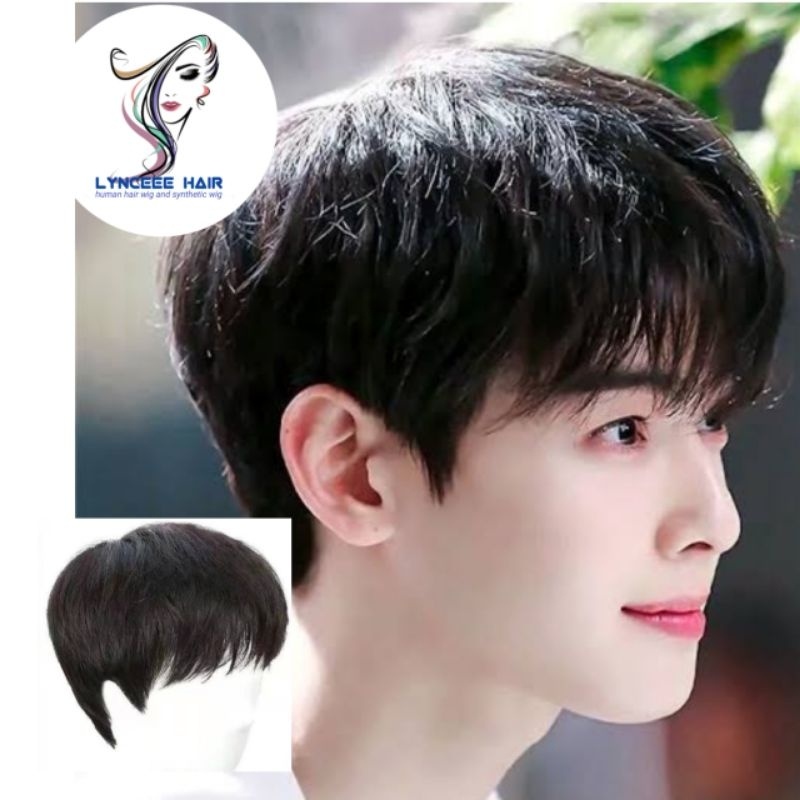 【Pengiriman cepat】 Wig Pria Pendek Rambut Palsu Cowo Model Oppa Korea Lurus Warna Pira Poni