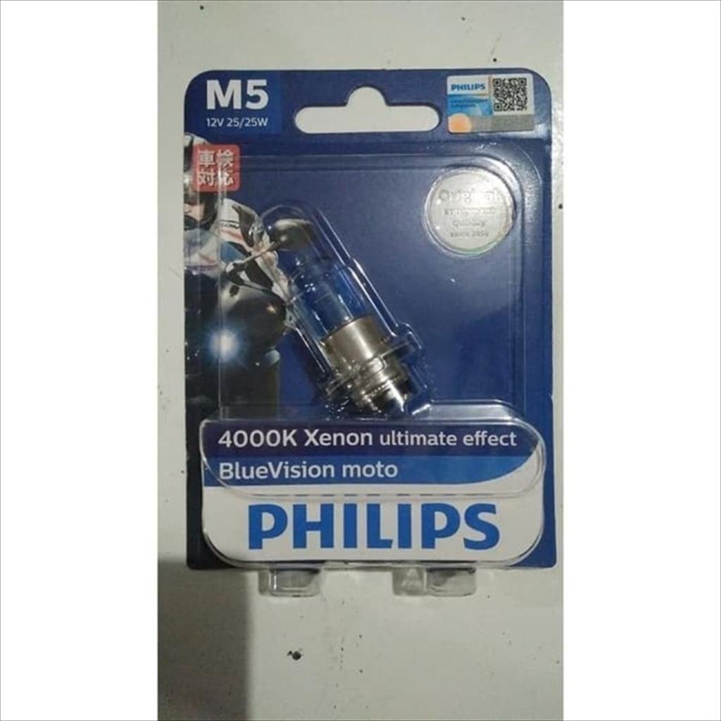 Bohlam Lampu Depan Motor M5 Blue Vision 4000K 12V 25/25W Philips