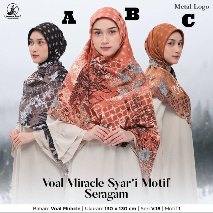 Umama Scarf Voal Miracle Syari Jumbo Motif Icon Kerudung Segi Empat - Motif 2, B