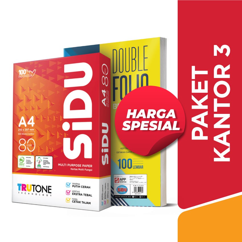 SiDU Paket Kantor 3 (Kertas HVS 80 GSM A4 & Folio Bergaris 100 70 GSM)