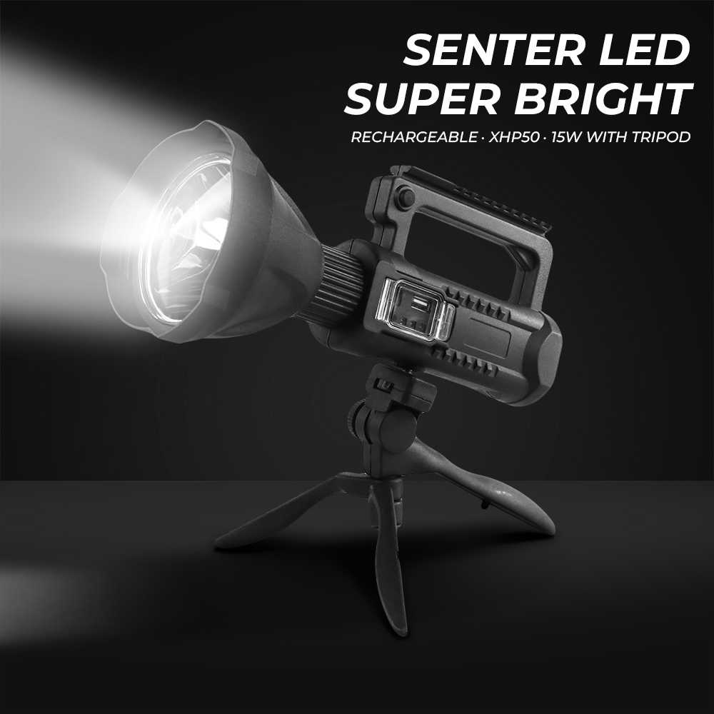Senter LED Super Bright Rechargeable XHP50 15W with Tripod - W590