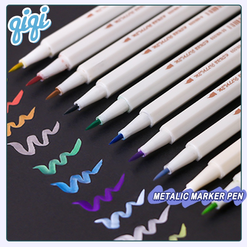 

metallic brush pen / round marker soft / Metalic Marker Pen Colouring STA per color warna soft tip Metallic - Qiqi Treasure
