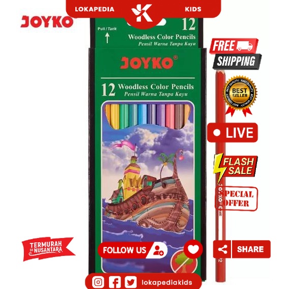 

PENSIL WARNA 12 WARNA JOYKO PANJANG WOODLESS CP 103
