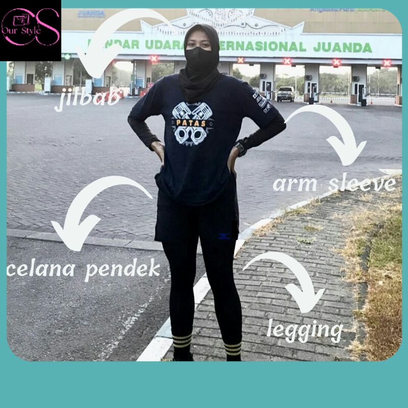 Sehat Yuk / Paket Setelan Hijab Jilbab Voli Volly Cewek Wanita Olahraga Kerudung Voli Deker Tangan L