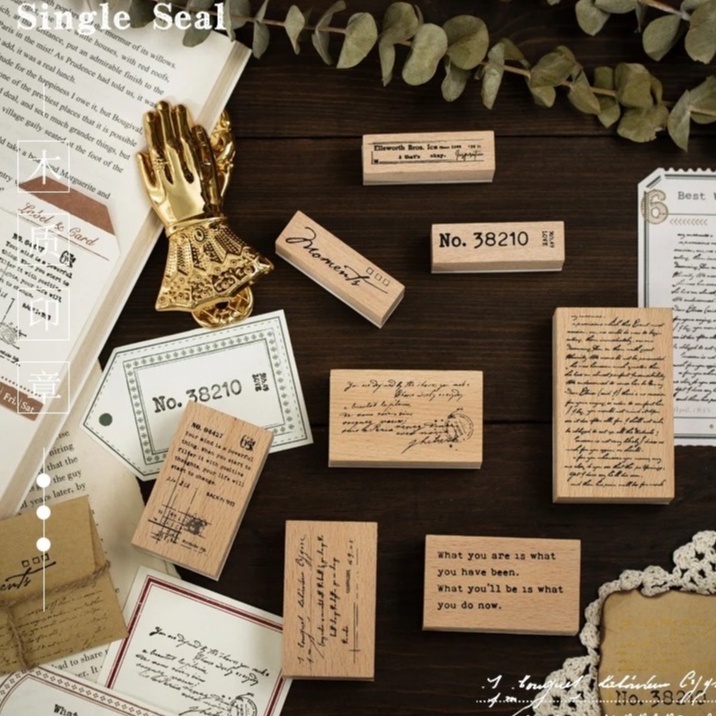 

[Gongjin] 1pcs Wooden Stamp MEET ENGLISH / Stempel Kayu Rubber Karet Estetik Words Bujo Journaling