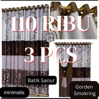 Paket Usaha gorden jendela ruang tamu 3 pcs/hordeng pintu dan je smokring 12 ring satu set  bisa cod