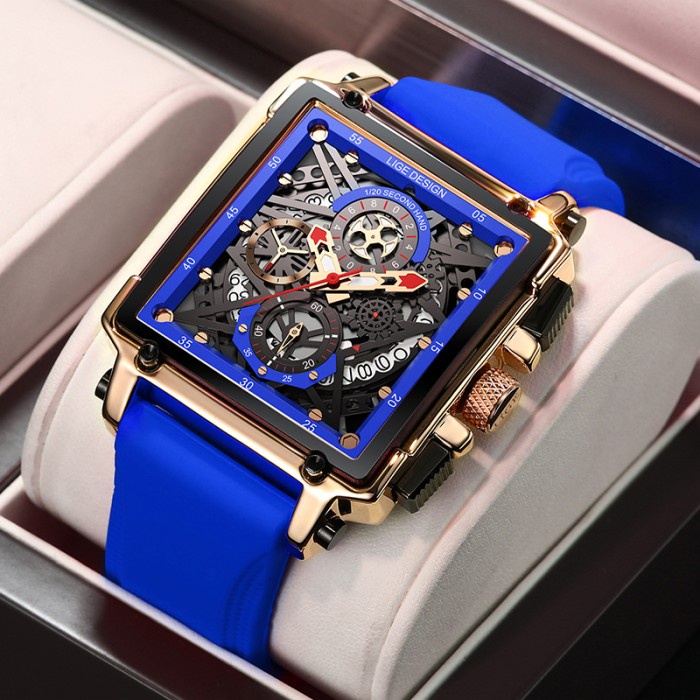 Sale LIGE Merah Jam Tangan Pria Terbaru Anti Air Kronograf Jam Tangan - Blue Termurah
