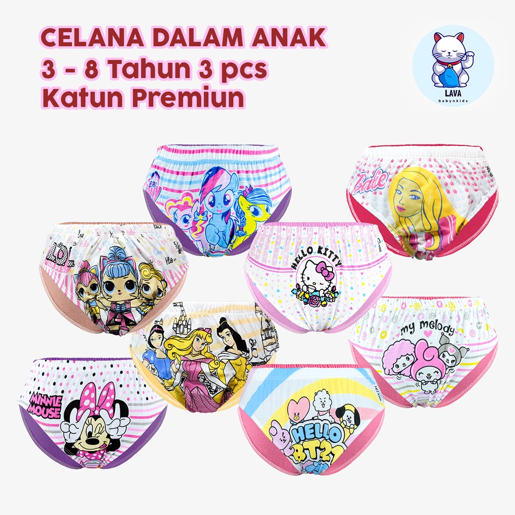 Celana Dalam Anak Perempuan Untuk Umur 3 - 8 Tahun, Sempak, CD, Underwear Cewe Karakter