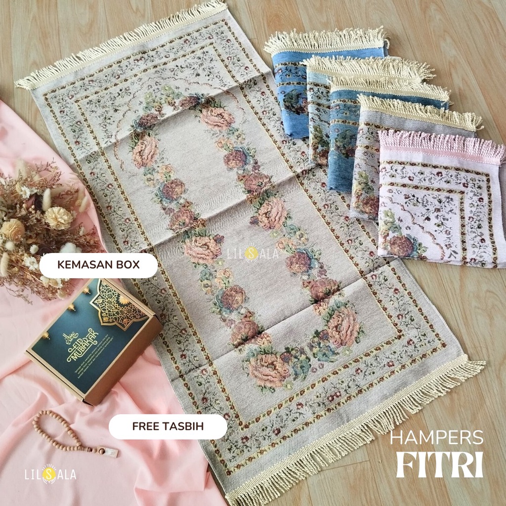Hampers sajadah Fitri Free Tasbih Single Gift Box Ramadhan Lebaran Souvenir Tahlil Umroh Kado Guru