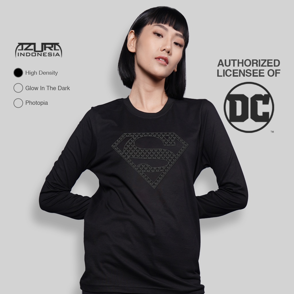 Azura Long Sleeve T-Shirt DC Comics Original Superman Comic Logo Motif BOB Hitam