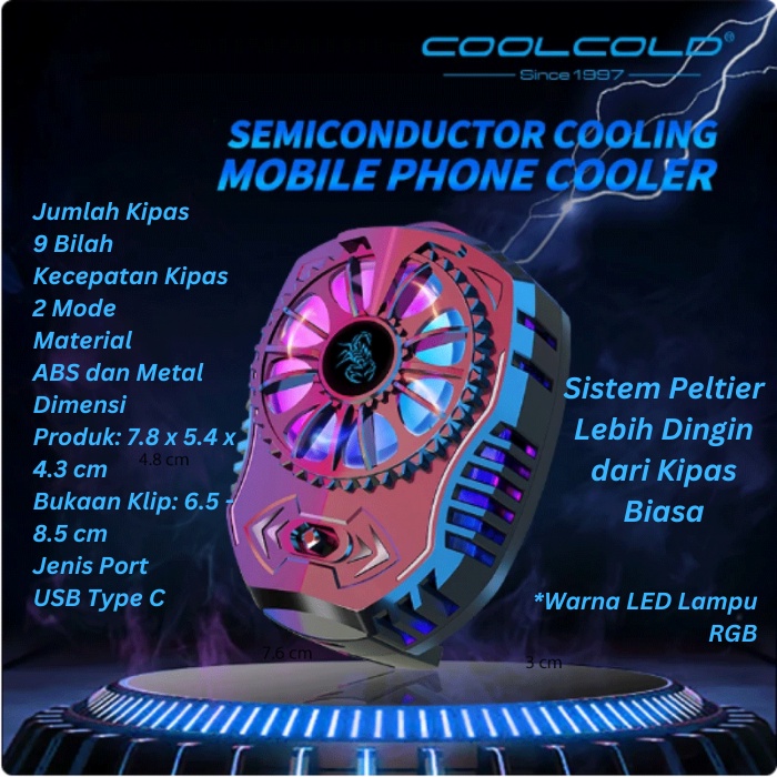 Kipas Pendingin HP Gaming RGB Sistem Peltier Smartphone Cooling Cooler Fan Gamer Handphone
