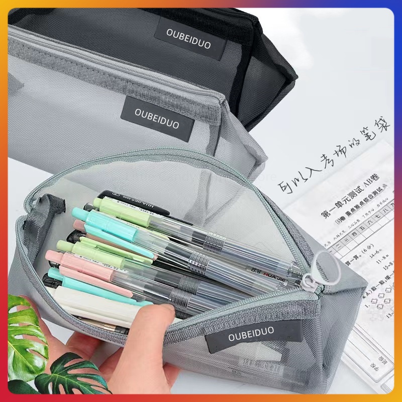 

Tas alat tulis jaring segitiga tiga dimensi berkapasitas besar dan tempat pensil/tempat pensil jaring berkapasitas besar transparan sederhana