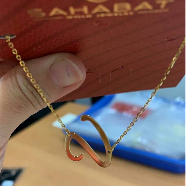 Kalung huruf anak dan dewasa emas asli kadar 700 70% 16k 22 SHB A B C D R F G H I J K L M N O P Q R 