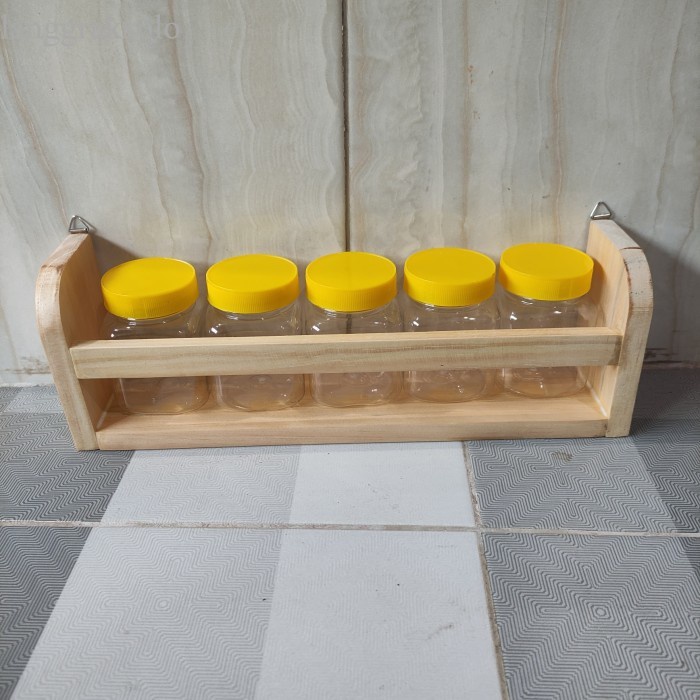 

Rak Bumbu Kayu / Tempat Bumbu Dapur / Rak bumbu + toples 200ml - Rak bumbu kecil murah