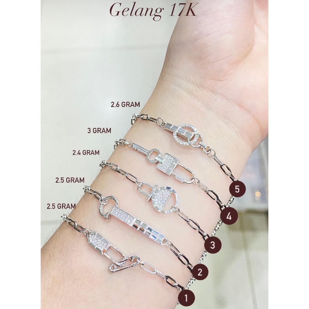 Gelang anak dan dewasa emas asli kadar 75 17k whitegold set variasi putih solitaire paperclip nori p