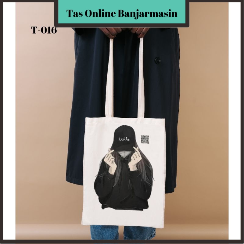 Tas Online Banjarmasin GIRL - Tote Bag Resleting Warna Putih Bahan Kanvas