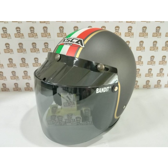 BIG SALE - ASCA PREMIUM HELMET-HELM RETRO ASCA BOGO BUBLE ITALY - GUNMET DOFF, PAKAI KACA