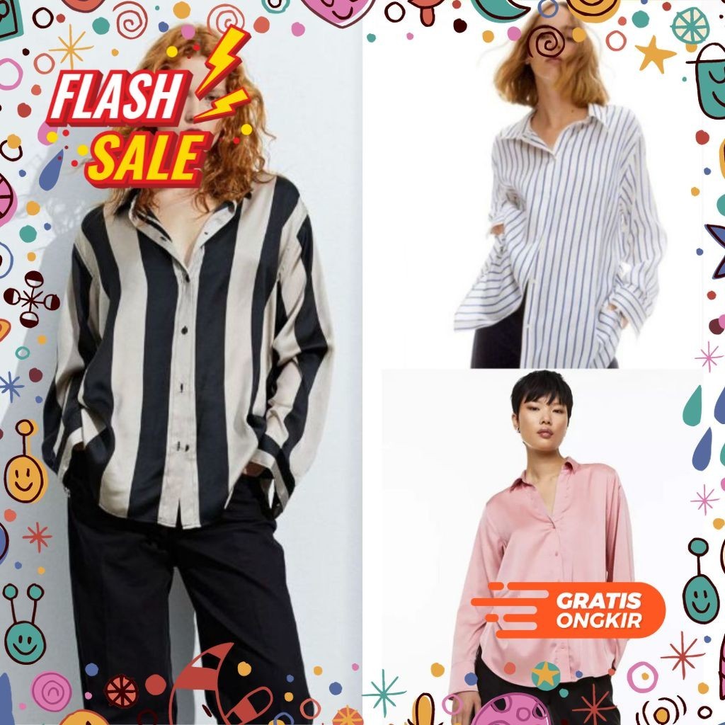 MEGASALE / HM Satin Longsleeve Shirt - Kemeja atasan wanita lengan panjang