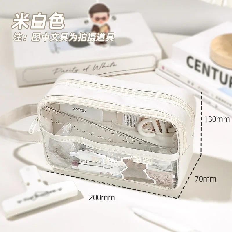 

Simplicity Pencil Case for Kid Fashion Korean Solid Color Pencil Pouch Transparent Large Capacity Stationery Bag School Supplies