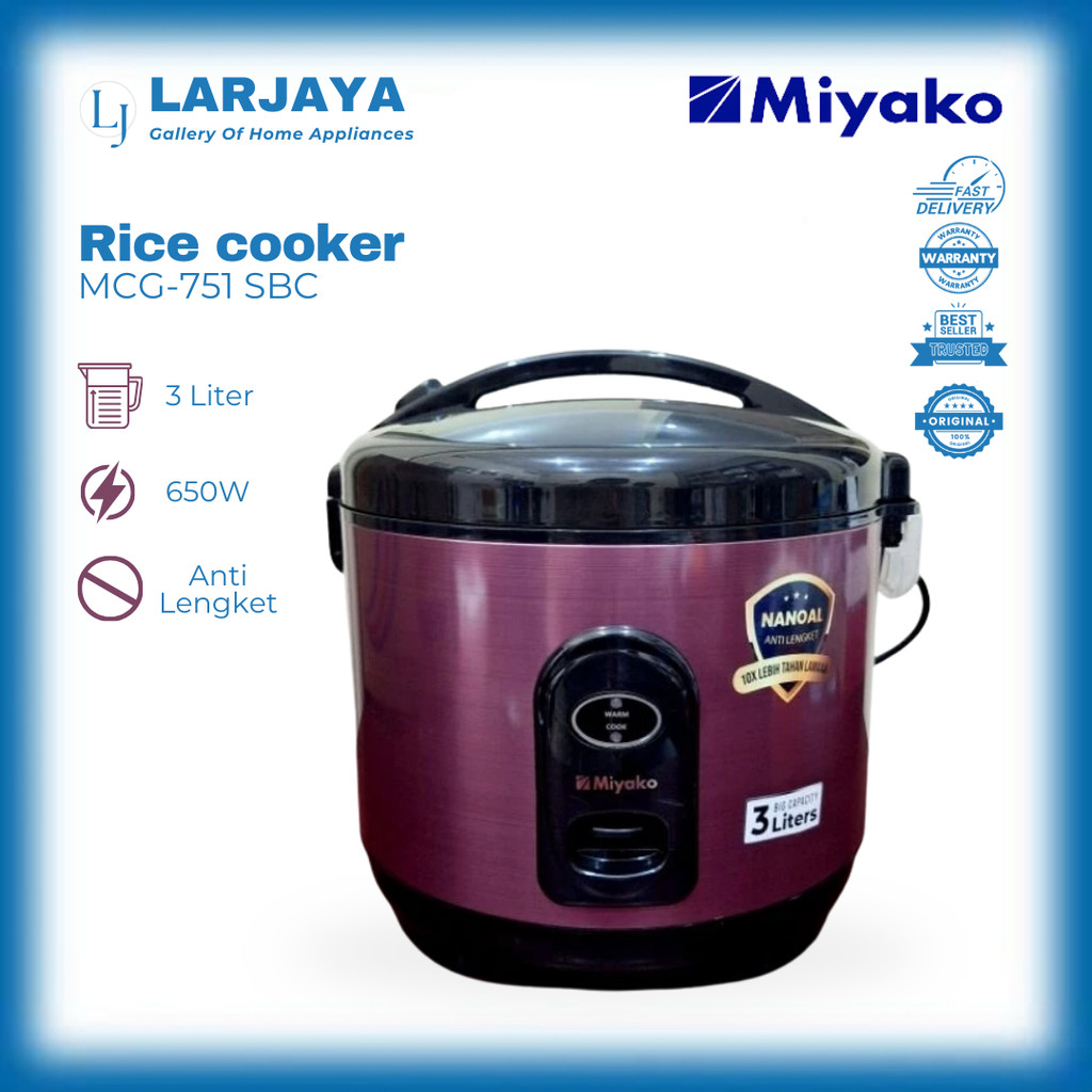 Miyako Rice Cooker MCG-751-SBC 3 Liter | Magic Com 3 Liter