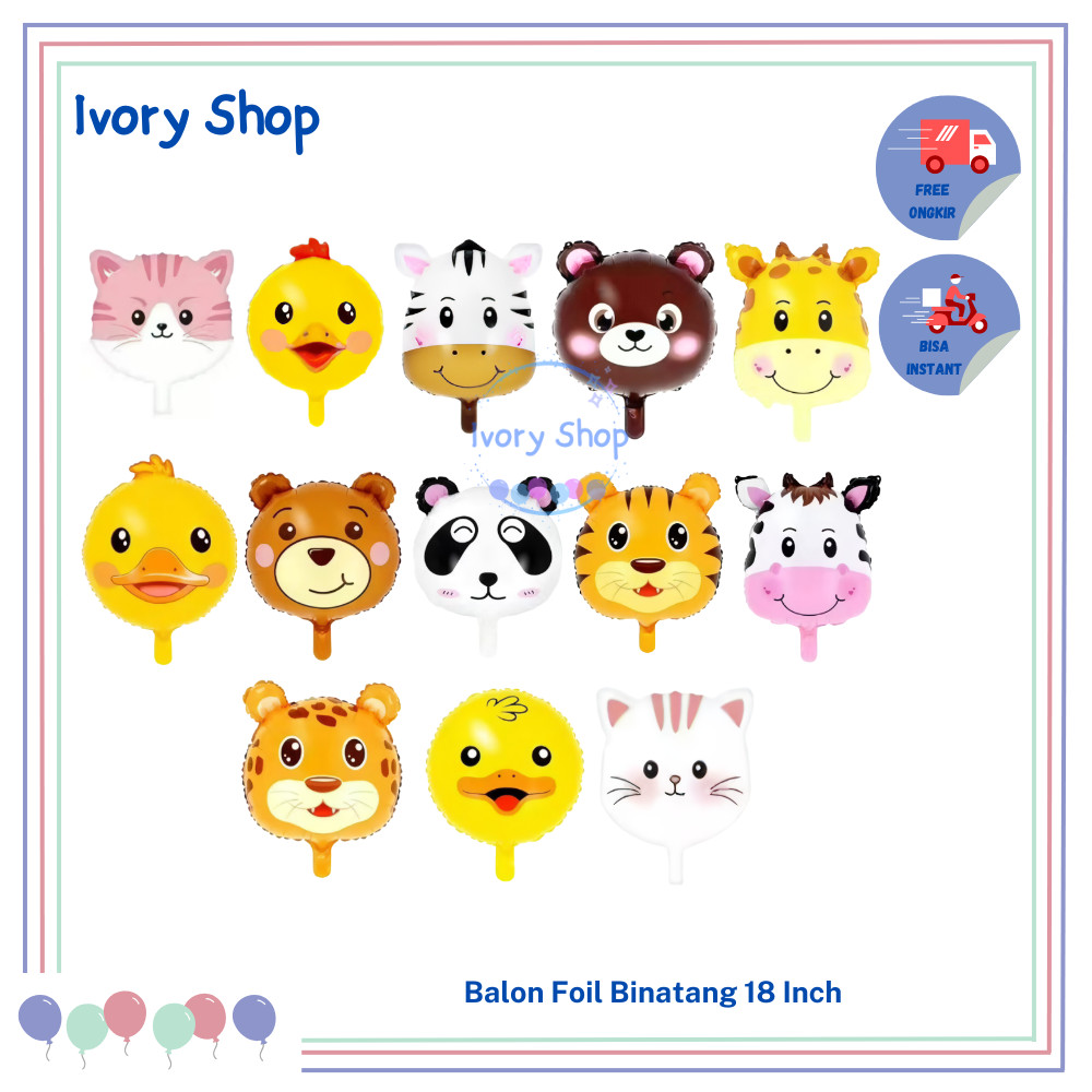 Balon Foil Kepala Animal 18 inch Kucing Ayam Bebek Panda Sapi Beruang Harimau Jerapah