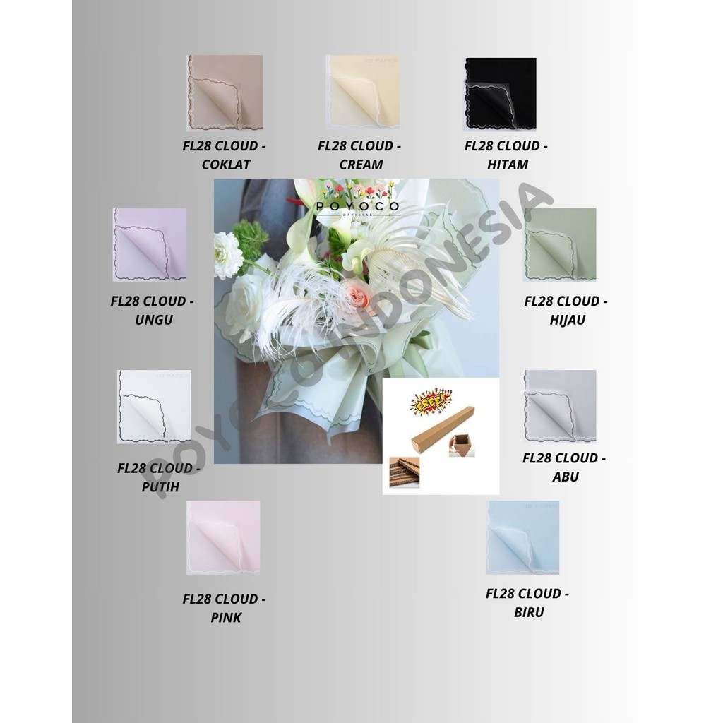 

POYOCO - (5 LEMBAR) - FL28 CLOUD Kertas Bunga Paper Buket Motif Frame List Awan Cloud Kado Transparan Florist Cellophane