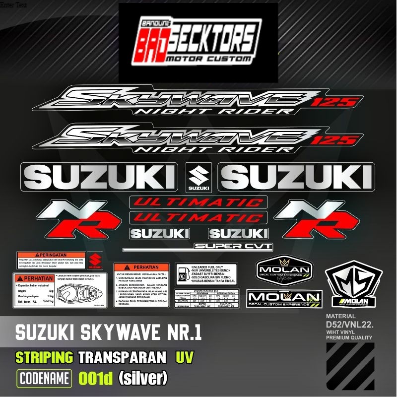 Decal Sticker Striping Variasi Transparan Uv Skywave NR 1 Ultimatic Hitam Mocca Skywave Nigt Raider 
