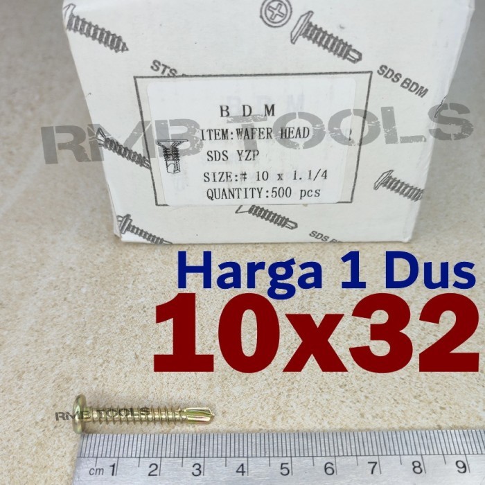 1xDus Sekrup Wafer Head # 10 x 32 3.2cm SDS Roofing Skrup Rug Baja Ringan Kepala Datar 10x1-1/4