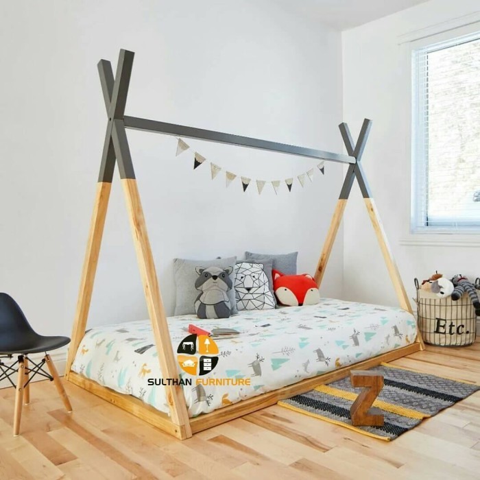 Tempat Tidur Anak Minimalis - Dipan Rumah Kayu Jati - Alas Springbed