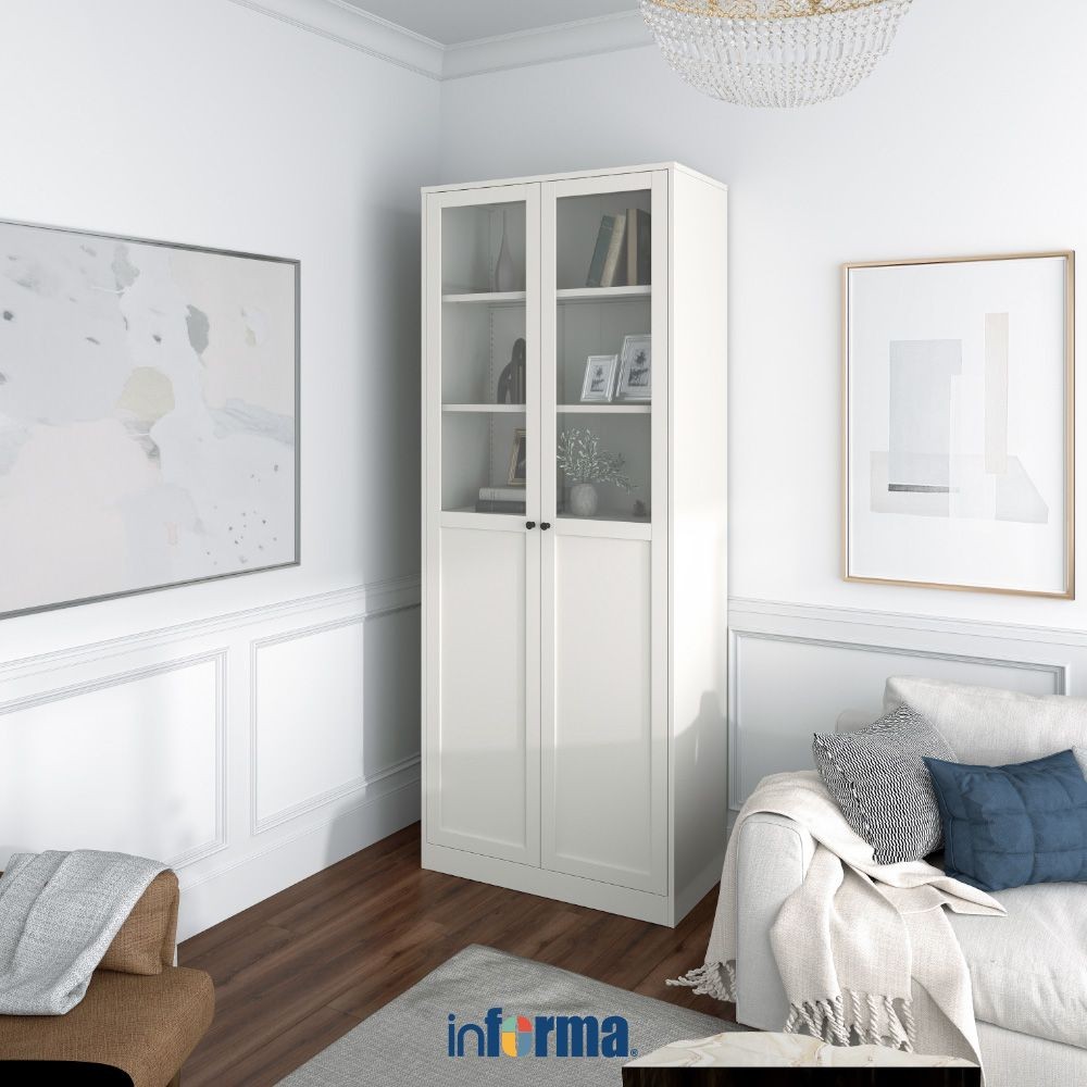 Informa Logan Rak Buku Pintu Kaca Half - Putih Bookshelf Books Storage Cabinet Kabinet Tempat Buku D
