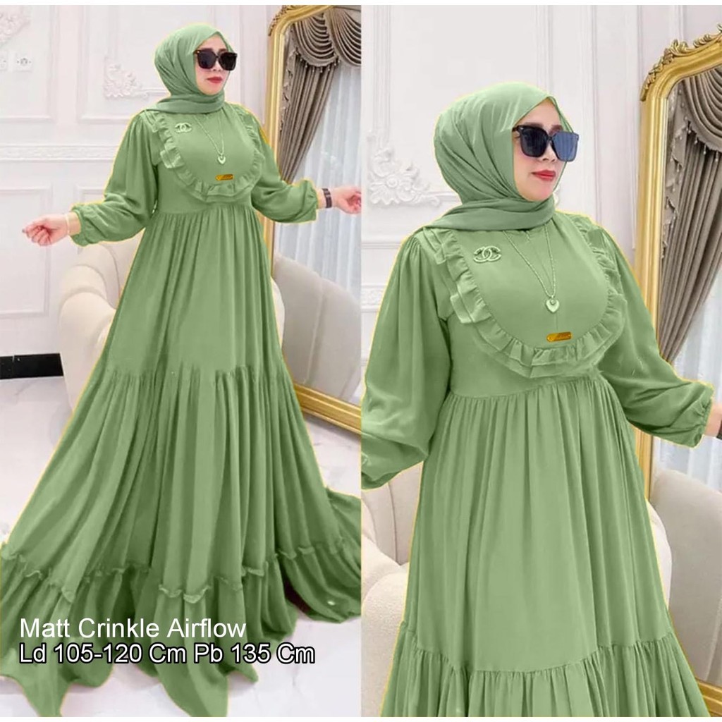 BAJU MUSLIM JUMBO LD 130 TERLARIS - GAMIS REMPEL SUSUN MEWAH - GAMIS WANITA CRINKLE