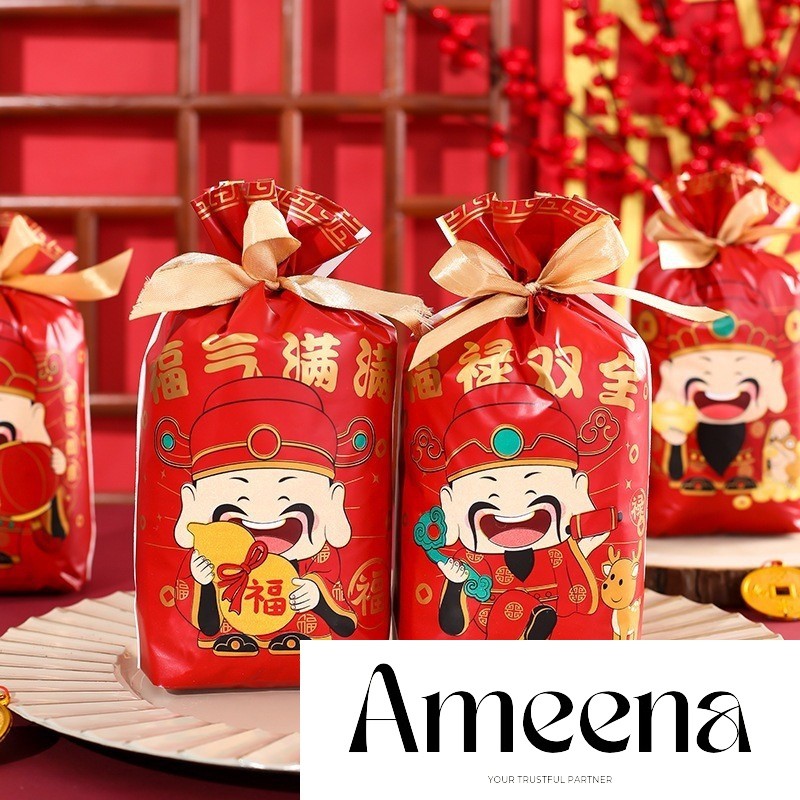 

10 Pcs Plastik Goodiebag Tali Serut Chinese New Year / Imlek 15x23 cm