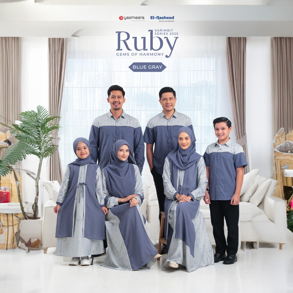 SARIMBIT 2025 RUBY SERIES - BLUE GRAY - Family Set Keluarga / Baju Lebaran Keluarga Muslim