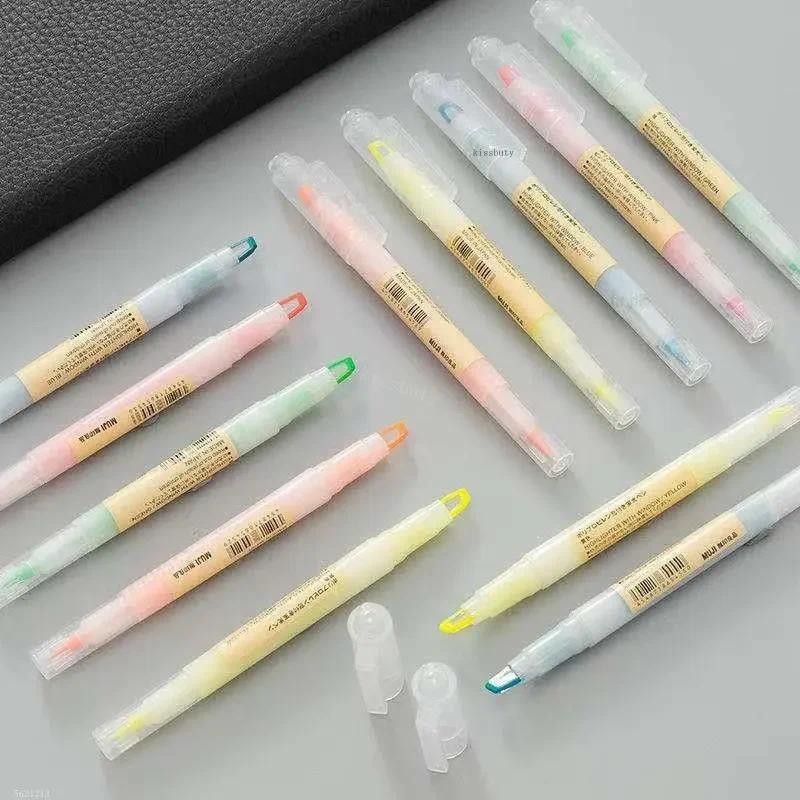 

5Colors/Set Double Nib Window MUJIs Highlighter Pens Stationery Student Only Key Points Marker Colored Marking Fluorescent Pen