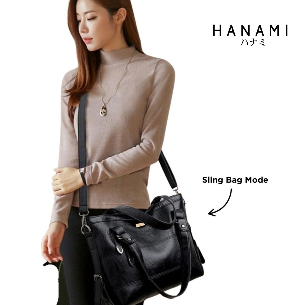 NEW HANAMI Tas Selempang Wanita Kulit Hitam Sarnia Premium Totebag Kuliah Kerja Fashion Branded